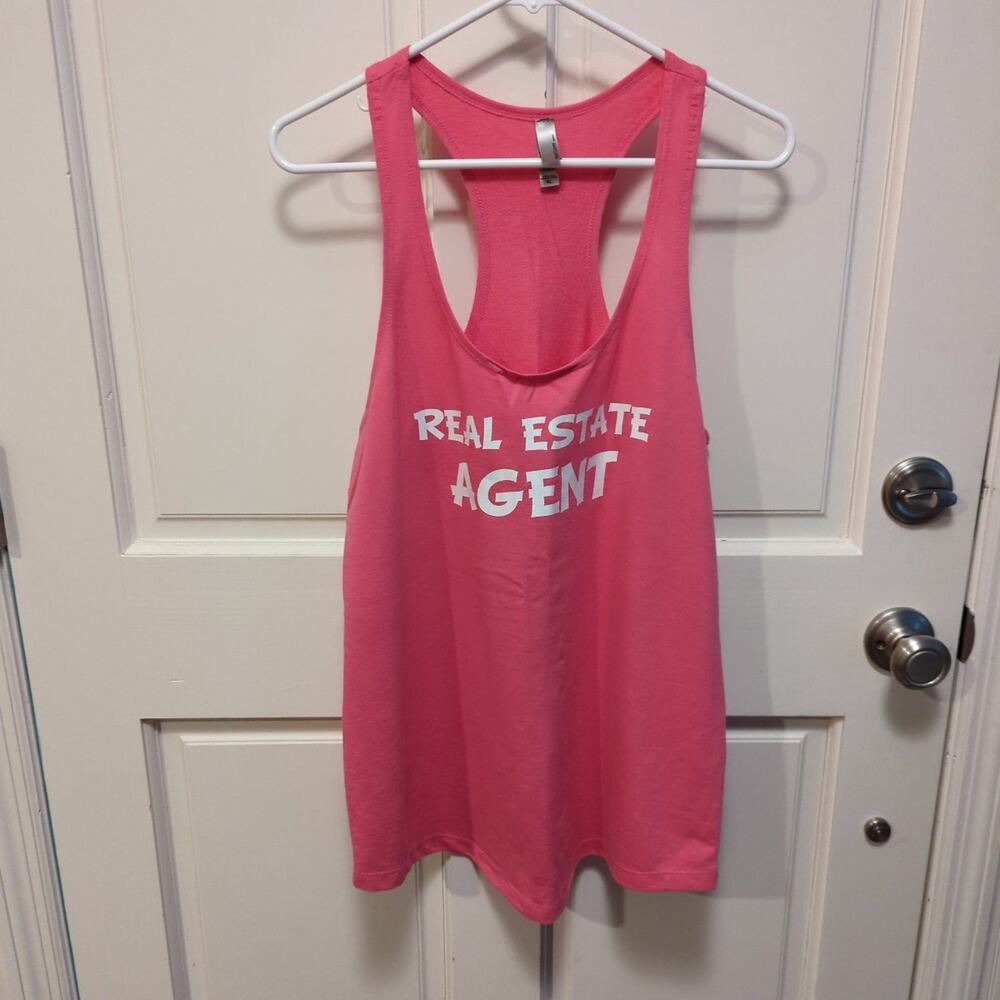 NWOT Womens pink Real Estate Agent tank top razorback sz medium